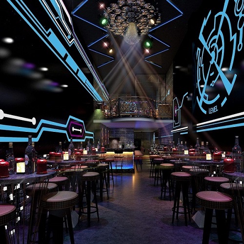 Commercial space with decorative linear lighting